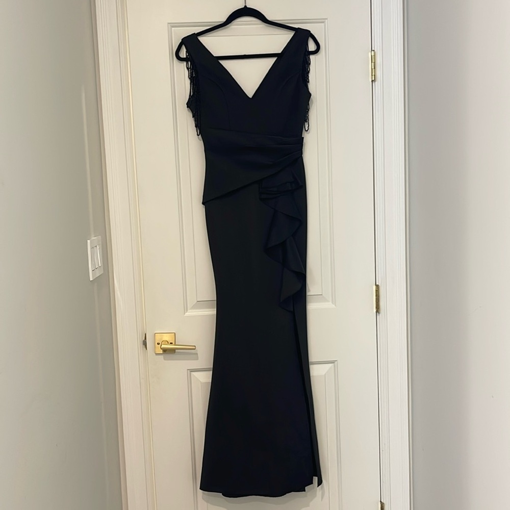 Evening Black Dress with Bead Sleeve Size S